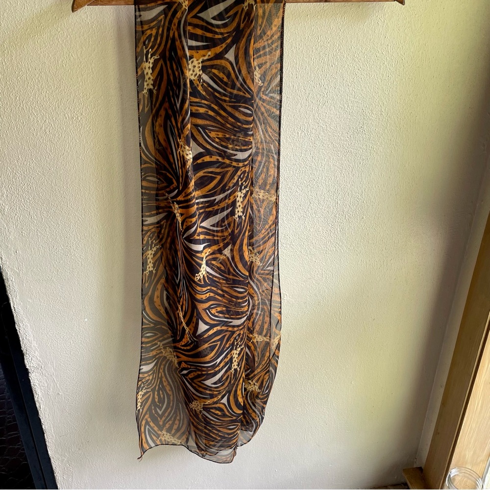 Oversized Sheer Leopard/ Striped Bold Color Scarf/ Shawl. 66" X 19" - Picture 12 of 16